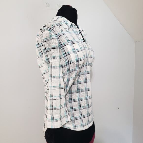 Aeropostale Striped Plaid Button Down Collared Top - Picture 2 of 11